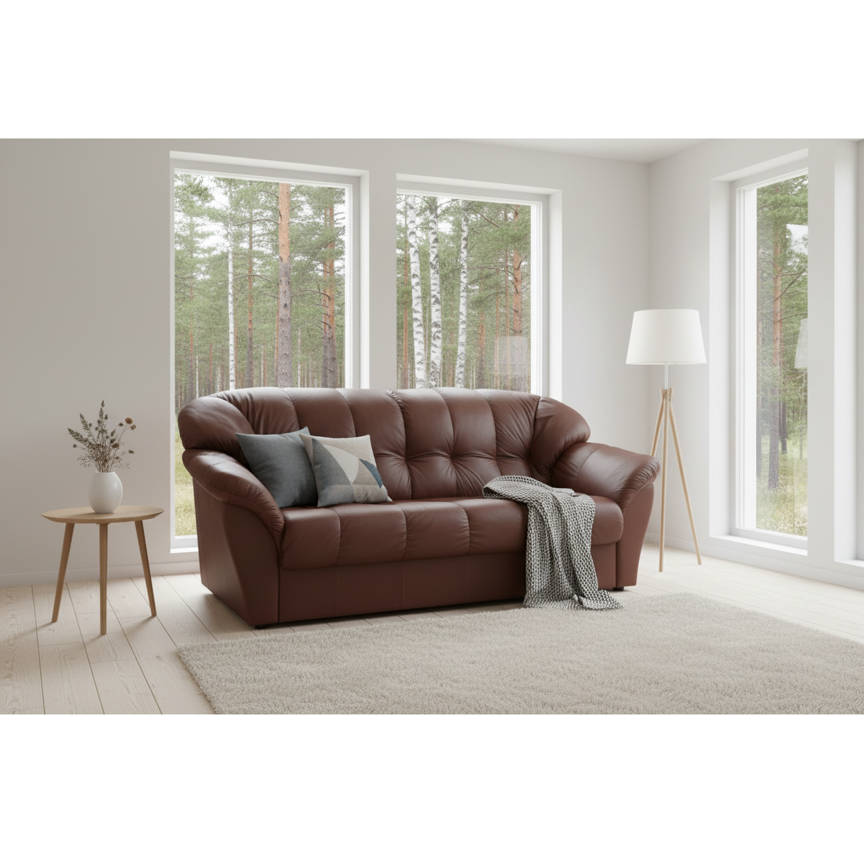 Boston ruskea-nahkasohva-olohuoneessa